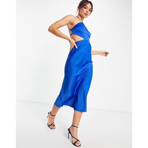 NWT ASOS Design Bias Cut Satin Midi Halter Dress Size 8 - Picture 4 of 10